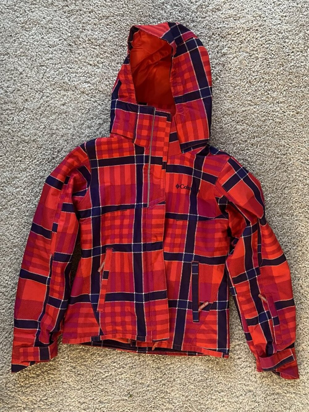Columbia Interchange Bugaboo Orange & Pink Plaid Winter Ski Jacket Girls XS